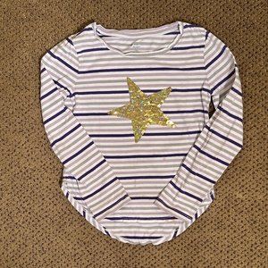 Girl's Size 6 Striped Long Sleeve Shirt with Purple Striping and Star Detail
